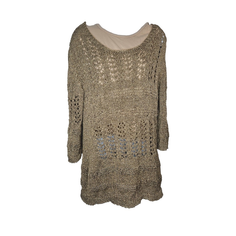 Coldwater Creek Sweater Set Womens Large Open Stitch Crochet Metallic Pullover